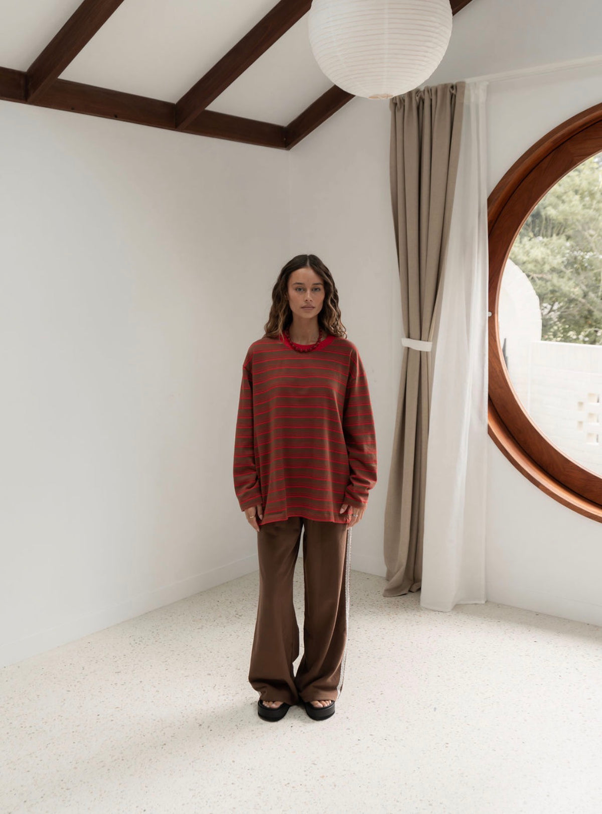 The Andi Long Sleeve | Stripe Red/Brown