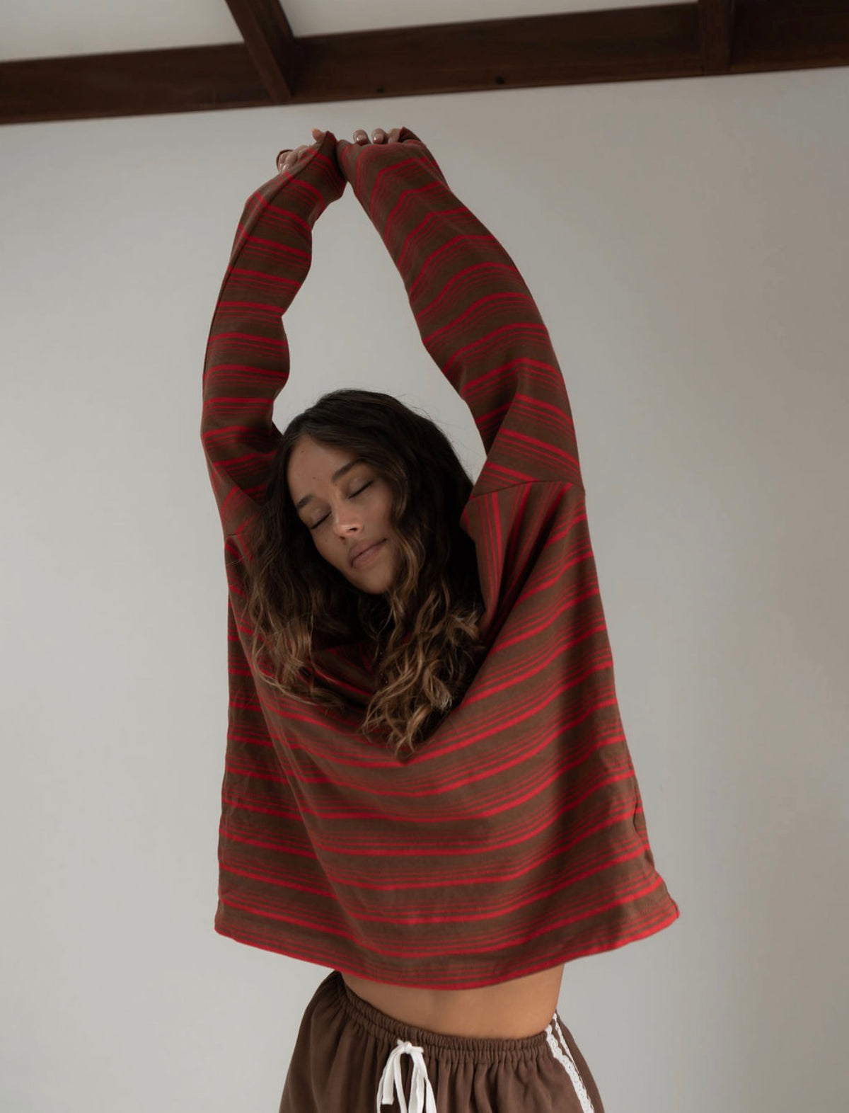 The Andi Long Sleeve | Stripe Red/Brown