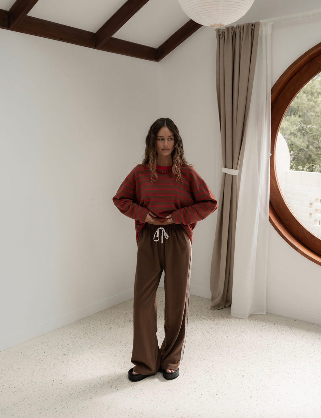 The Andi Long Sleeve | Stripe Red/Brown