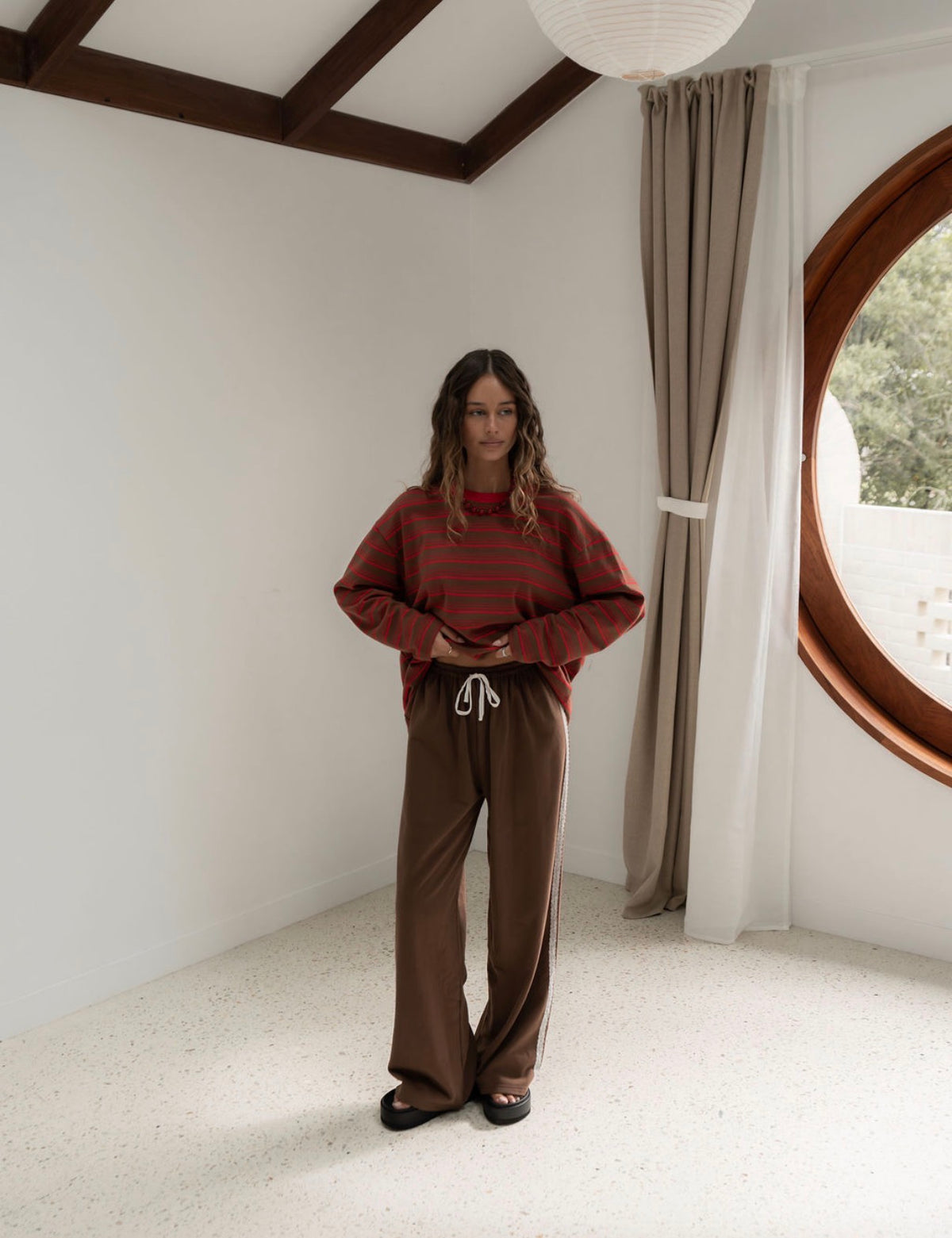 The Andi Long Sleeve | Stripe Red/Brown