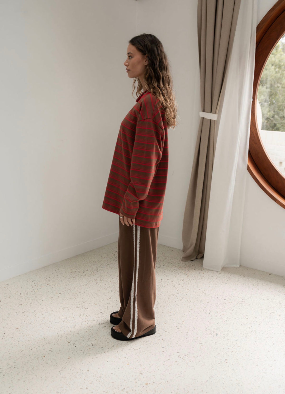 The Andi Long Sleeve | Stripe Red/Brown