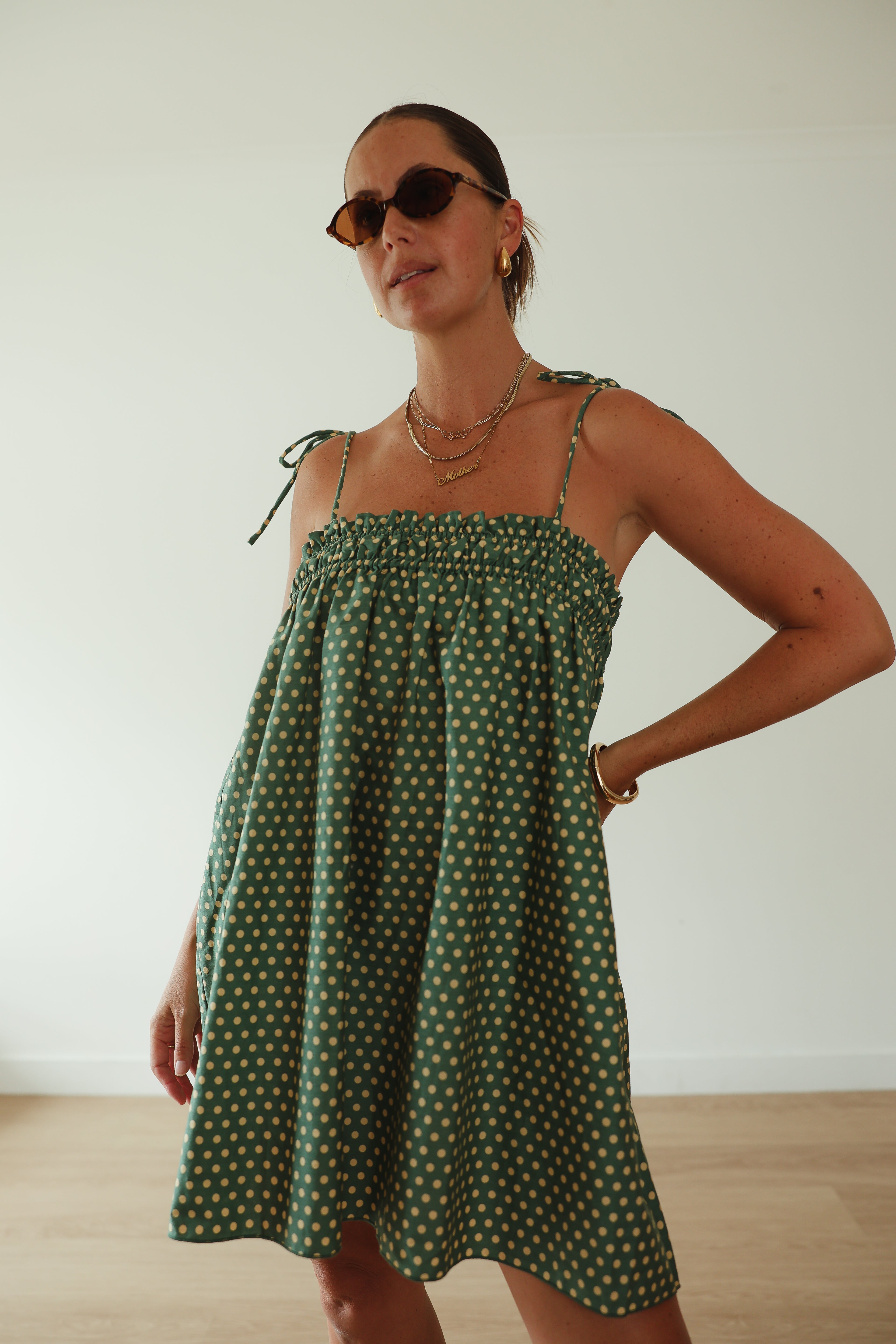 Dotty Dress | Green+ yellow