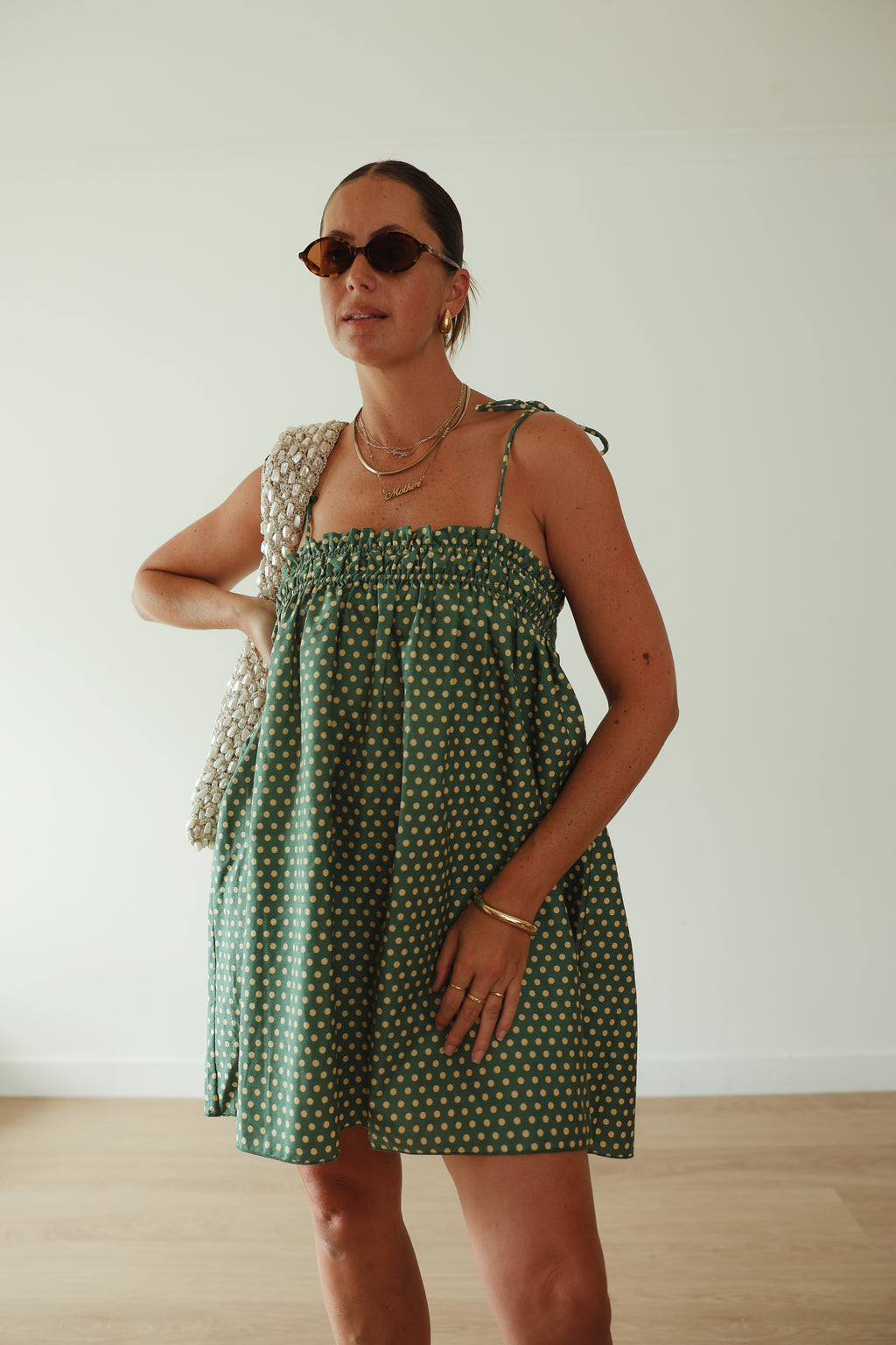 Dotty Dress | Green+ yellow