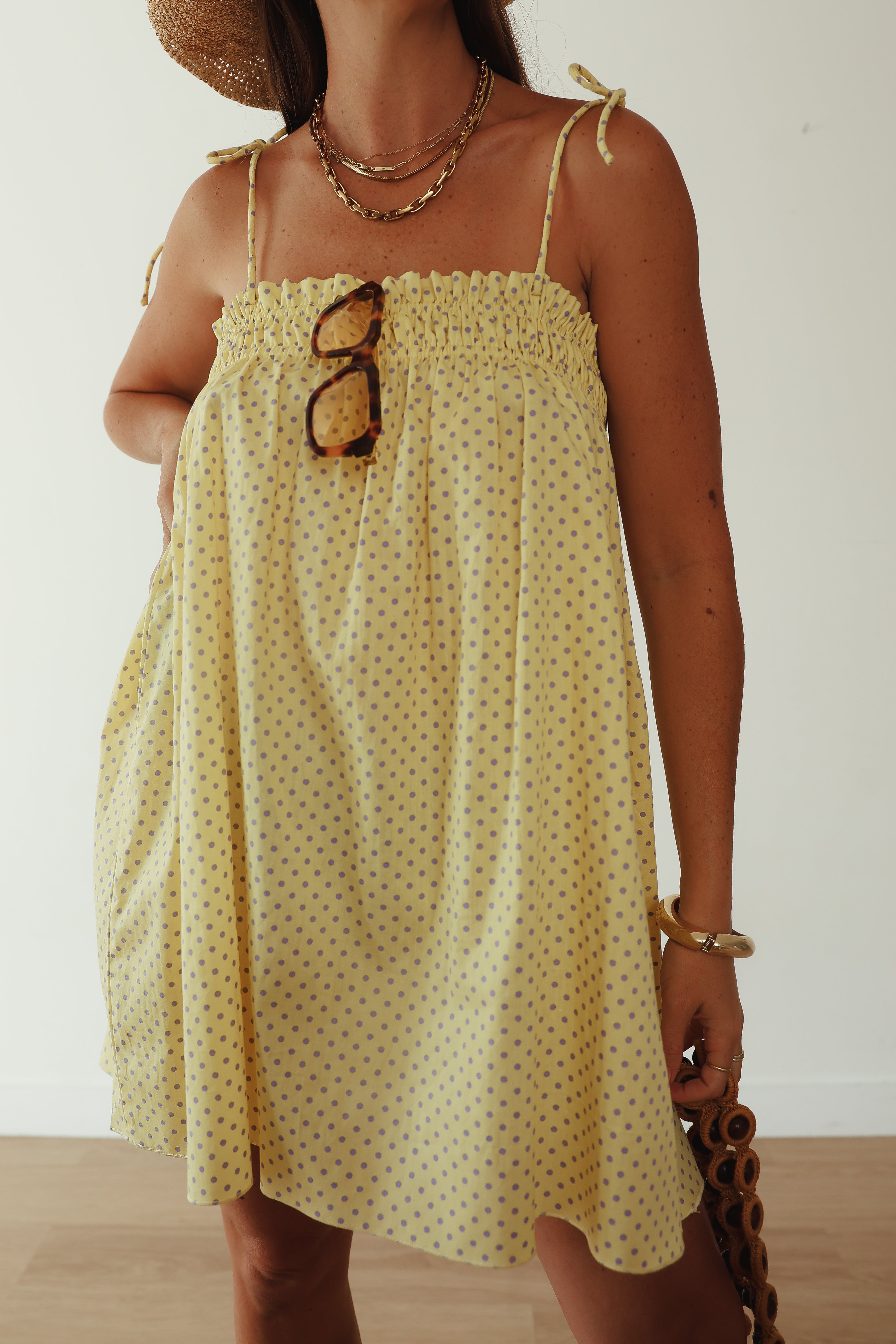 Dotty Dress | Butter yellow + Lilac