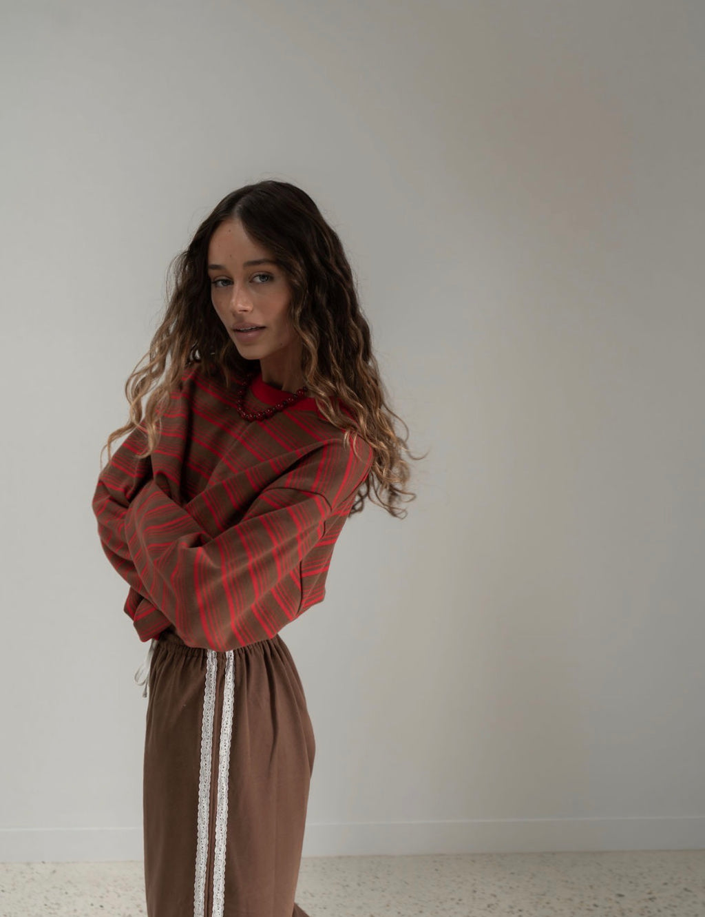 The Andi Long Sleeve | Stripe Red/Brown