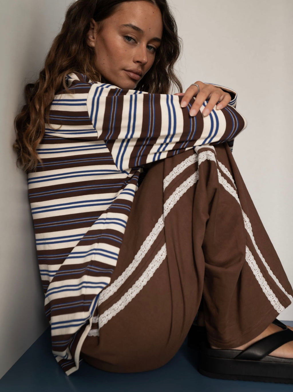 The Andi Long Sleeve | Stripe Blue/Brown