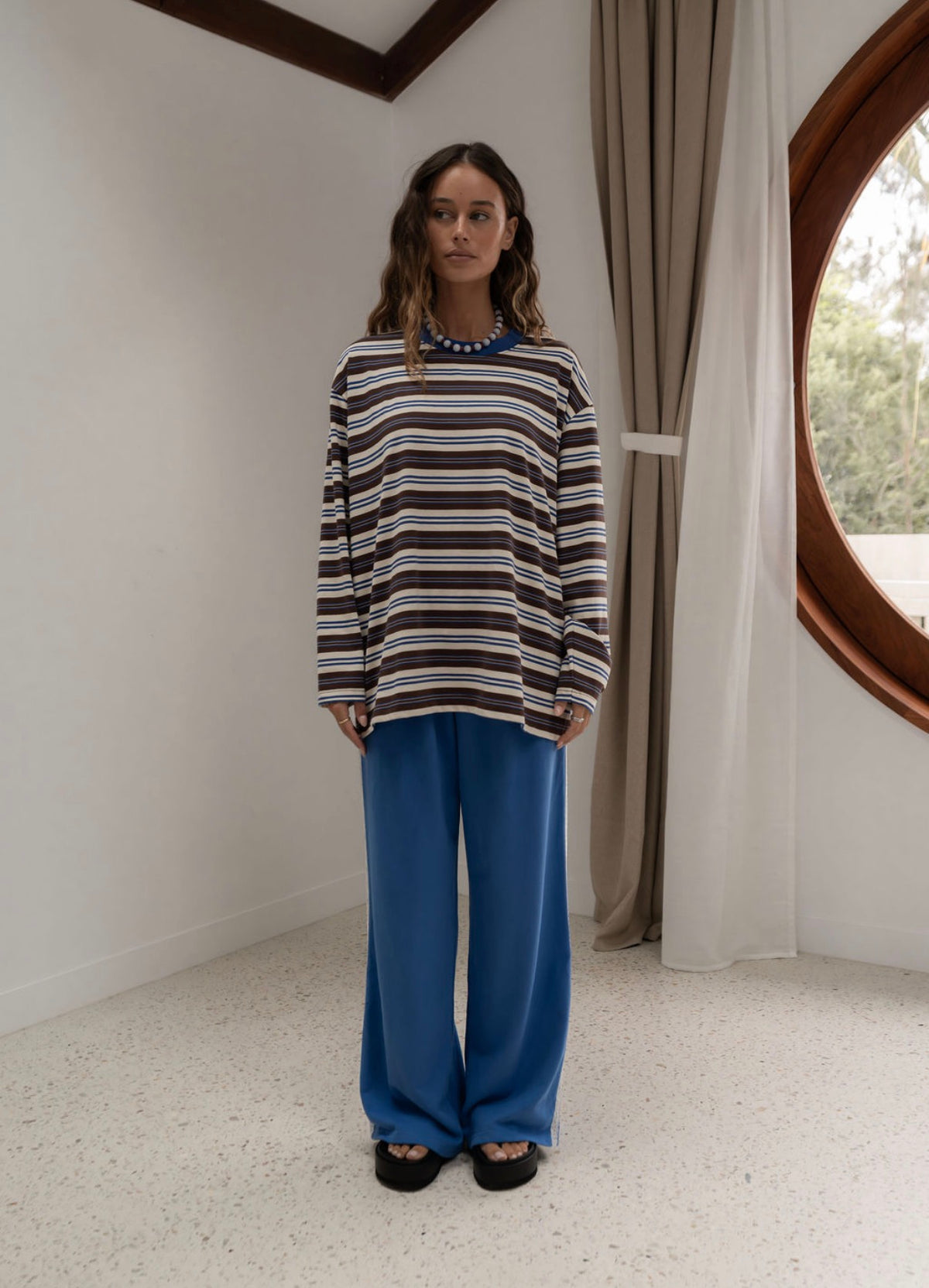 The Andi Long Sleeve | Stripe Blue/Brown
