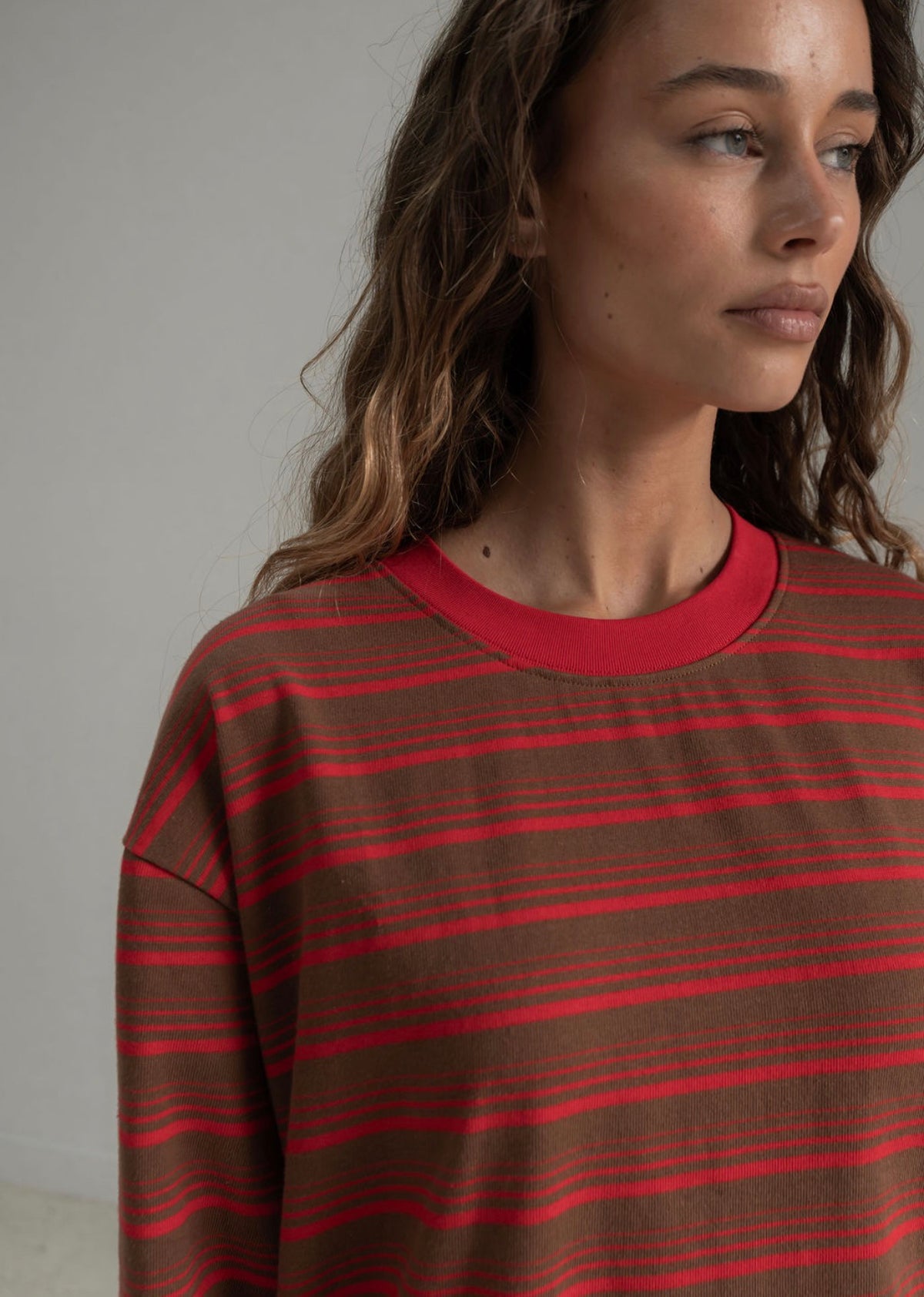 The Andi Long Sleeve | Stripe Red/Brown