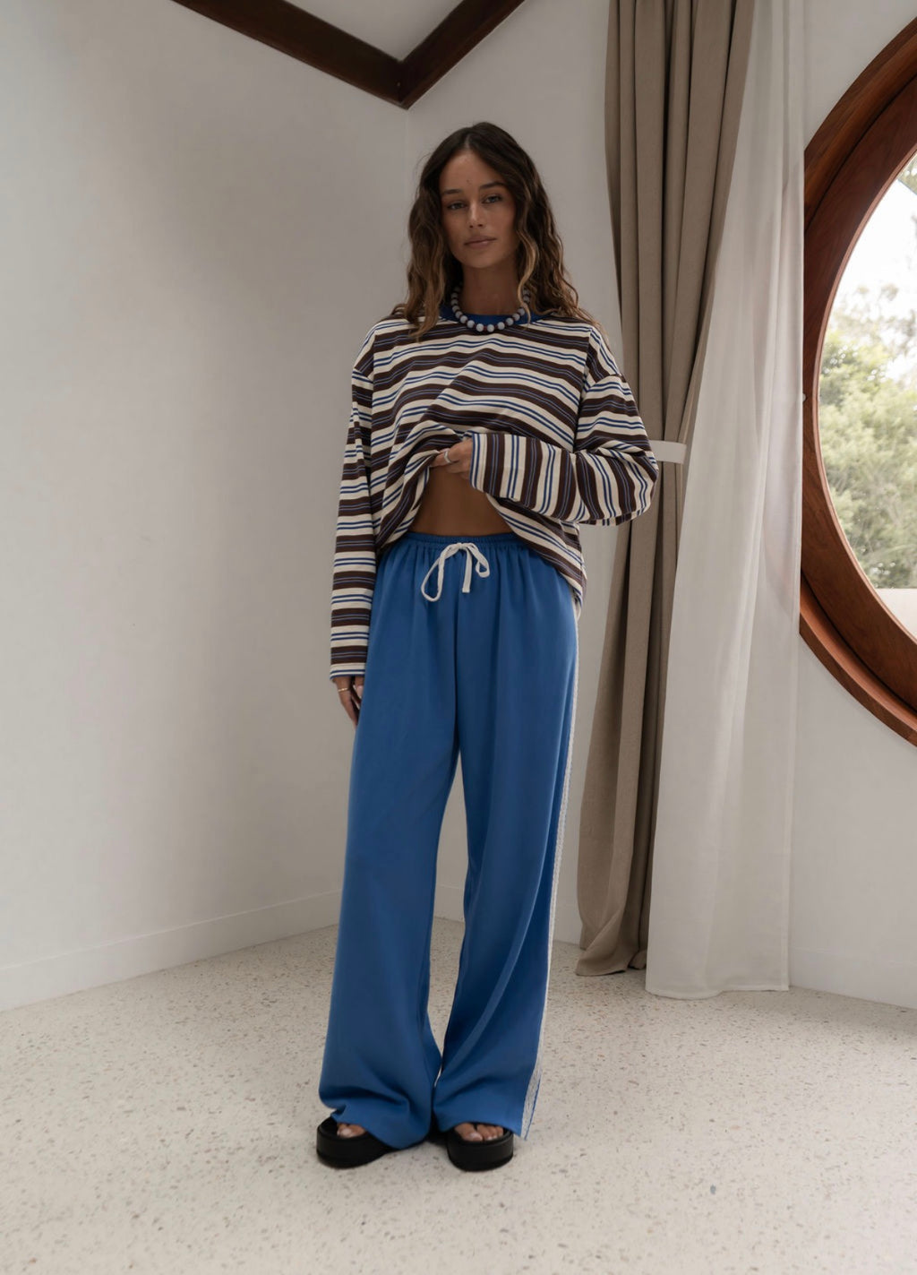 The Andi Long Sleeve | Stripe Blue/Brown